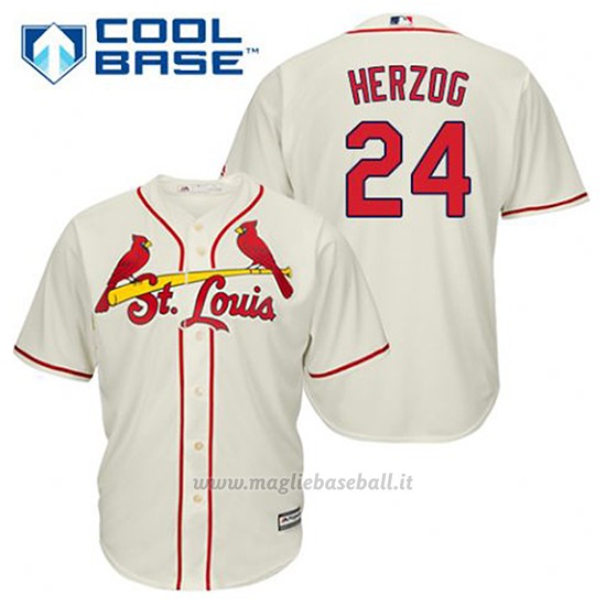 Maglia Baseball Uomo St. Louis Cardinals Biancoy Herzog 24 Crema Alterner Cool Base